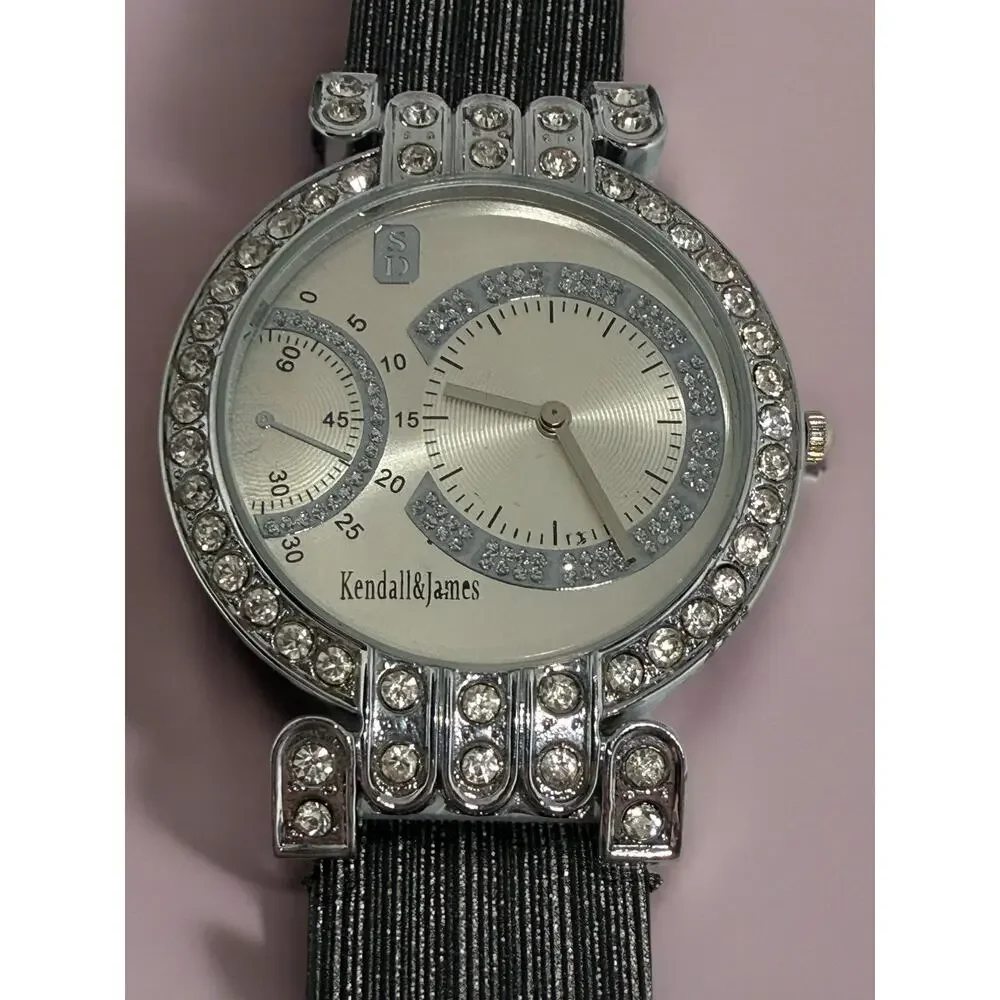Kendall & James Crystal Accent Dress Watch Black Glitter Band NWOT
